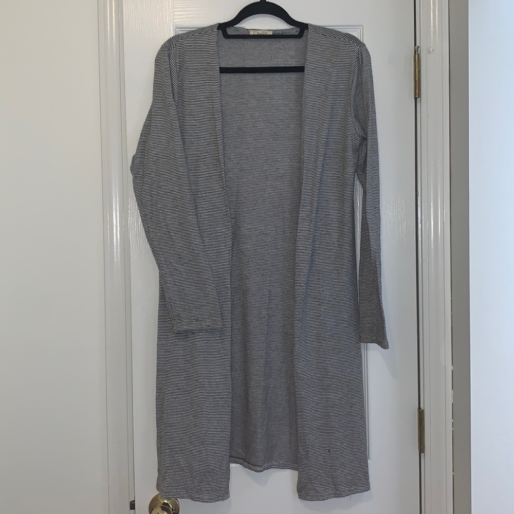 Black and white striped long cardigan